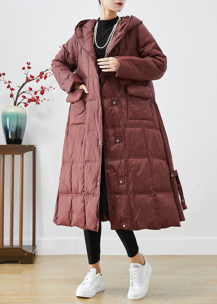 Women Dull Red Oversized Plaid Duck Down Canada Goose Jacket Winter