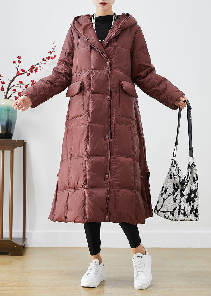 Women Dull Red Oversized Plaid Duck Down Canada Goose Jacket Winter