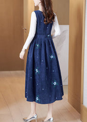 Women Embroideried Slim Fit Corduroy A Line Dress Two Pieces Set Spring