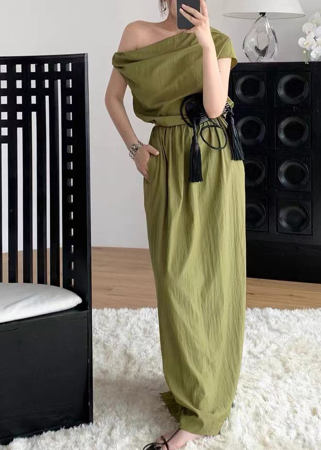 Women Fine Green Cold Shoulder Cotton Two Pieces Set Summer