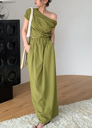 Women Fine Green Cold Shoulder Cotton Two Pieces Set Summer