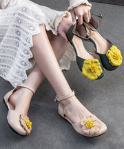 Women Floral Splicing Walking Sandals Green Cowhide Leather