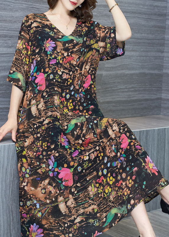 Women Floral V Neck Patchwork Chiffon Dresses Summer