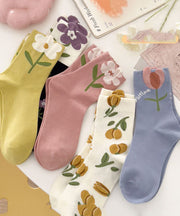 Women Flower Print Cotton Crew Socks