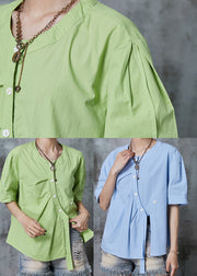 Women Fruit Green Asymmetrical Design Cotton Shirt Tops Summer