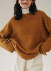 Women Ginger O-Neck Rabbit Hair Thick Knit Sweaters Fall