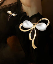 Women Gold Alloy Zircon Pearl Brooch