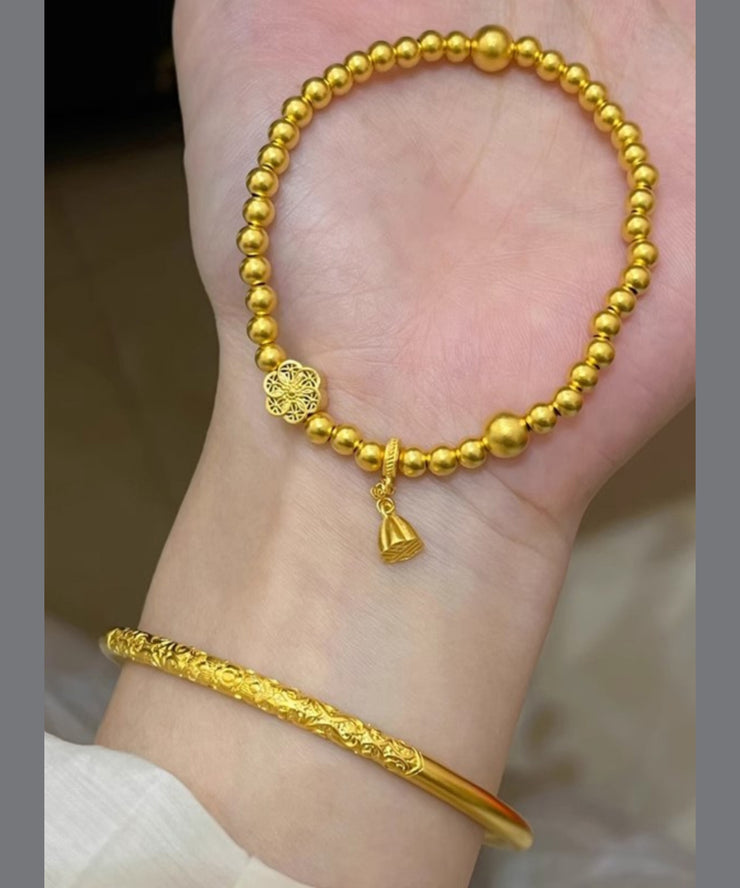 Women Gold Ancient Gold Bangle And Charm Bracelet Two Piece Set