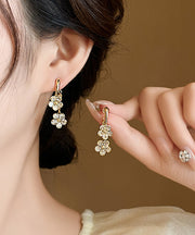 Women Gold Copper Alloy Floral Drop Earrings