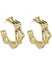 Women Gold Sterling Silver Alloy Square Hoop Earrings