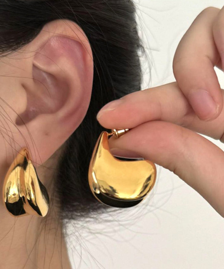 Women Gold Sterling Silver Overgild C Shaped Stud Earrings