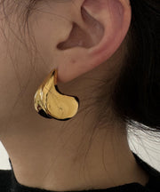 Women Gold Sterling Silver Overgild C Shaped Stud Earrings