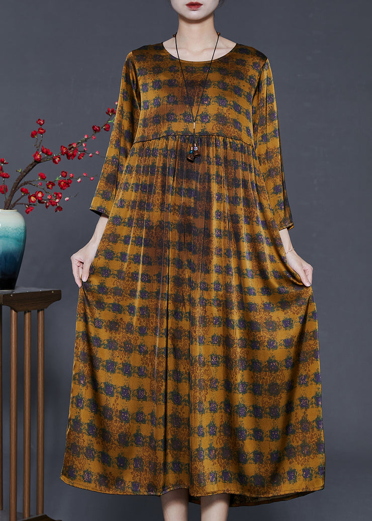 Women Golden Oversized Print Silk Dress Summer