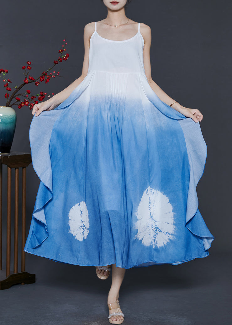 Women Gradient Blue Ruffled Cotton Cami Dress Summer