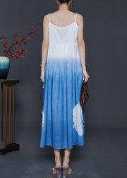 Women Gradient Blue Ruffled Cotton Cami Dress Summer