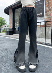 Women Gradient Color Ruffled Side Open Bell-bottom Trousers Spring