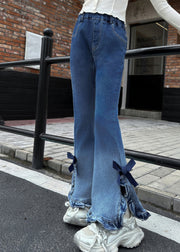 Women Gradient Color Ruffled Side Open Bell-bottom Trousers Spring