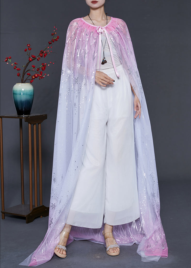 Women Gradient Pink Oversized Silk Holiday Cloak Summer