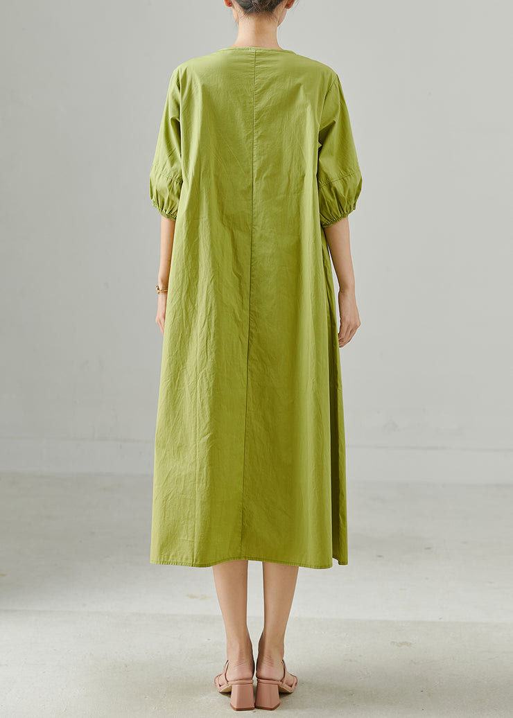 Women Grass Green Oversized Cotton Holiday Dresses Summer