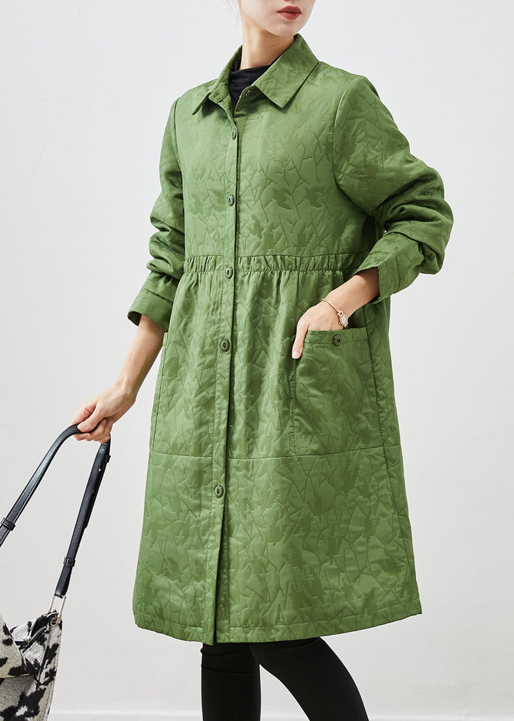 Women Grass Green Oversized Patchwork Fine Cotton Filled Coats Winter