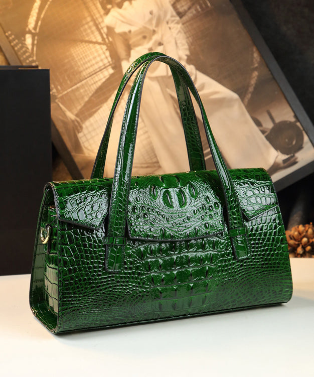 Women Green Alligator Pattern Durable Faux Leather Satchel Handbag