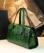 Women Green Alligator Pattern Durable Faux Leather Satchel Handbag