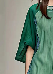 Women Green Asymmetrical Patchwork Shirt Fall