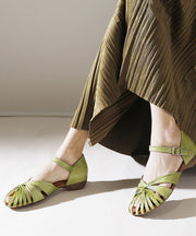 Women Green Buckle Strap Splicing Sandals