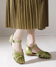 Women Green Buckle Strap Splicing Sandals