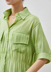 Women Green Cinched Silm Fit Cotton Blouse Top Summer