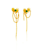 Women Green Copper Gold Plated Heart Zircon Drop Earrings