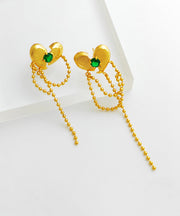 Women Green Copper Gold Plated Heart Zircon Drop Earrings