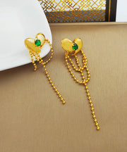 Women Green Copper Gold Plated Heart Zircon Drop Earrings