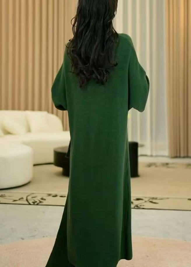 Women Green Cozy Solid Long Knit Dress Winter