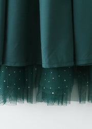 Women Green Elastic Waist Sequins Ruffled Tulle Skirts Spring