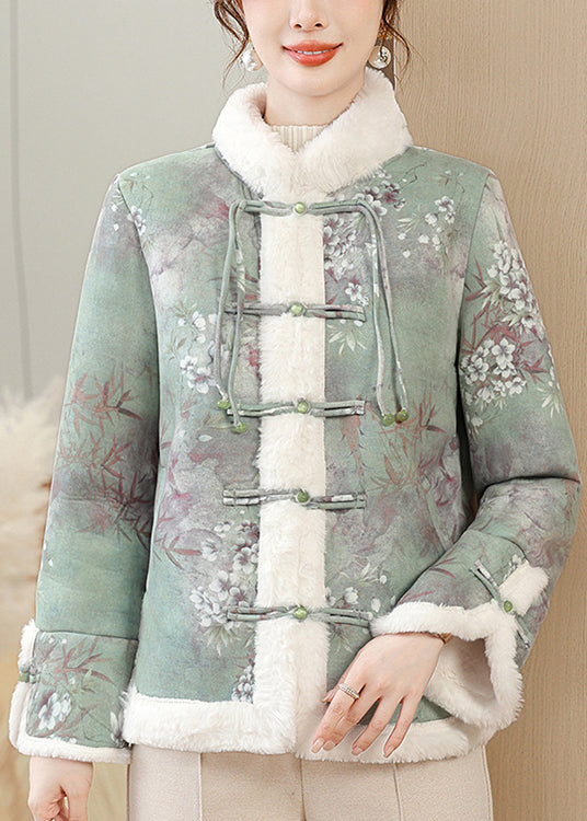 Women Green Fur Collar Patchwork Warm Fleece Parkas Winter