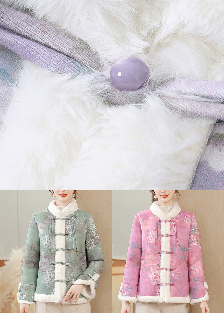 Women Green Fur Collar Patchwork Warm Fleece Parkas Winter