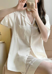 Women Green Hollow Out Shirts And Shorts Ice Silk Pajamas Two Pieces Set Summer