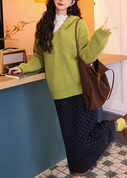 Women Green Hooded Loose Knit Sweaters Spring