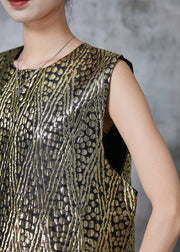 Women Green Jacquard Cotton Beach Vest Sleeveless