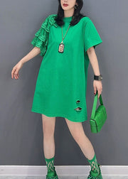 Women Green O Neck Lace Patchwork Cotton T Shirt Summer