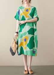 Women Green Oversized Print Cotton Vacation Dresses Summer