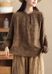 Women Green Patchwork Button Linen Shirts Long Sleeve