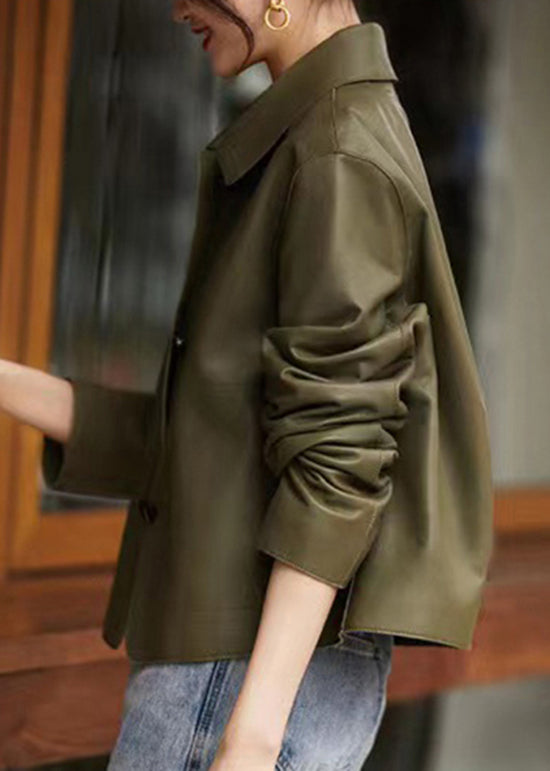 Women Green Peter Pan Collar Pockets Patchwork Sheepskin Coats Fall