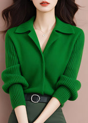 Women Green Peter Pan Collar Stylish Knit Sweaters Spring