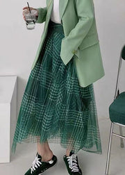 Women Green Plaid Asymmetrical High Waist Patchwork Tulle Skirts Summer