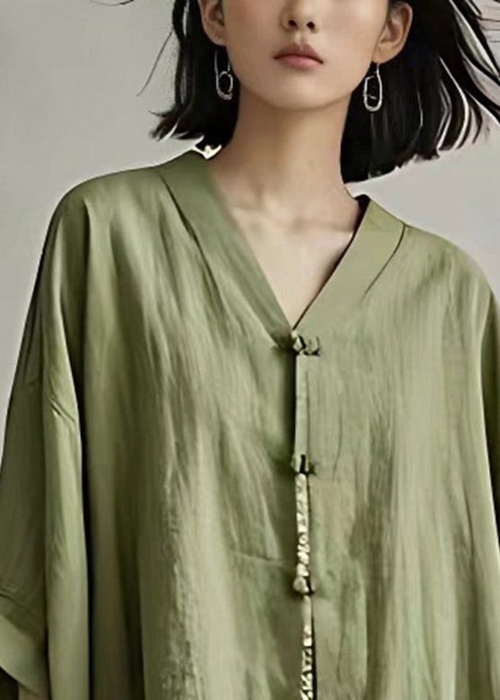 Women Green Print Button T Shirts Bracelet Sleeve