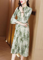 Women Green Print Chiffon Vacation Dresses Summer