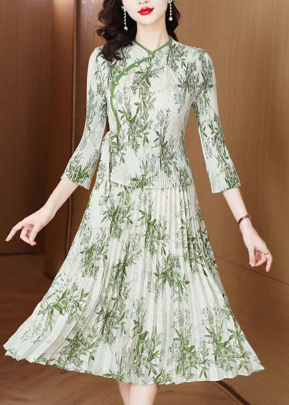 Women Green Print Chiffon Vacation Dresses Summer