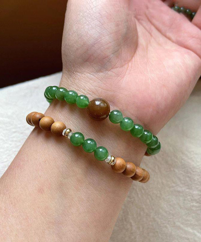 Women Green Sandalwood Jade Double Layer Xiaomi Beads Bracelet